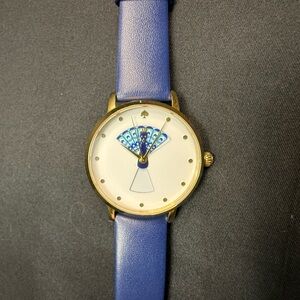 Kate Spade New York Gold Watch Navy Blue Leather Peacock Rotating Tail Rare